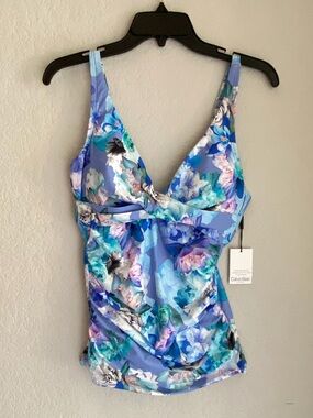 Calvin Klein Lavender Blue Floral Bandeau Tankini Top
